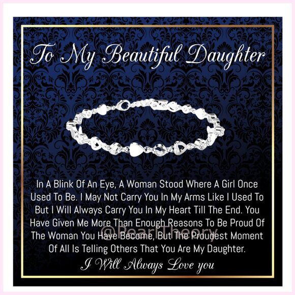 Sterling Silver Plated Daughter Bracelet with Cubic Zirconia Link Chain